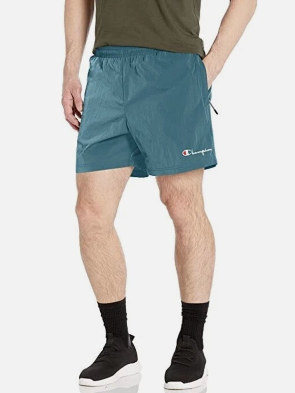 Champion Vintage Nylon Workout Shorts Mesh Shiny Blue Large